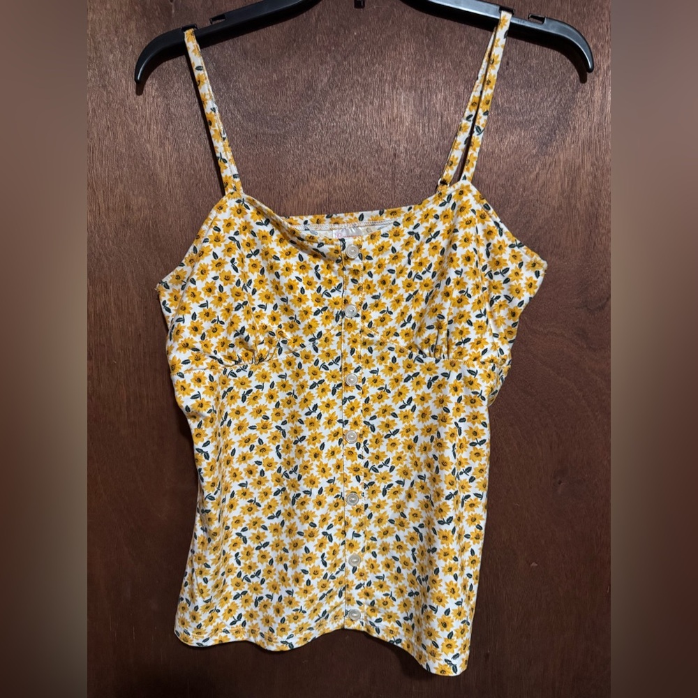 5$/20 or $5 alone Floral Yellow Spaghetti Strap Top